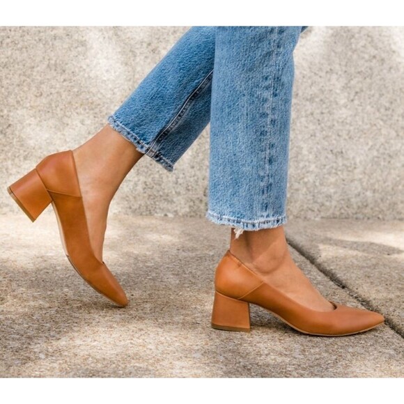 Nisolo Women\'s Suede Fiorela Go-To Mid Block Heels Shoes $180 Caramel NIB main image 6